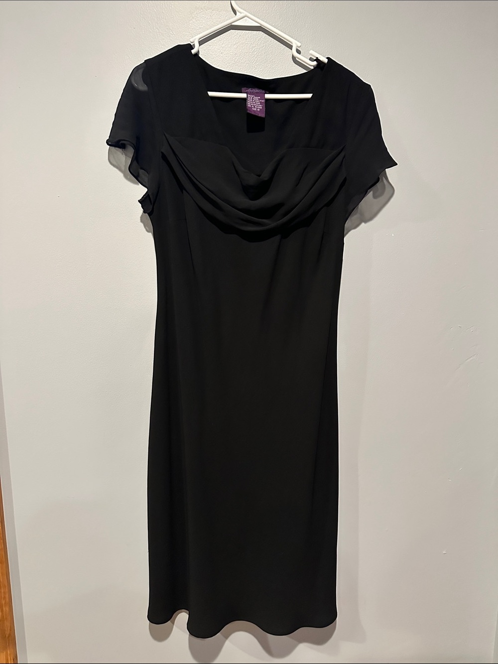 Metaphor Black Midi Dress with Draped Neckline